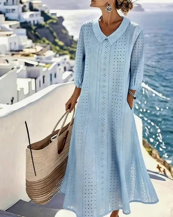 AUTUMN – ELEGANTE MIDI JURK MET BRODERIEDETAILS