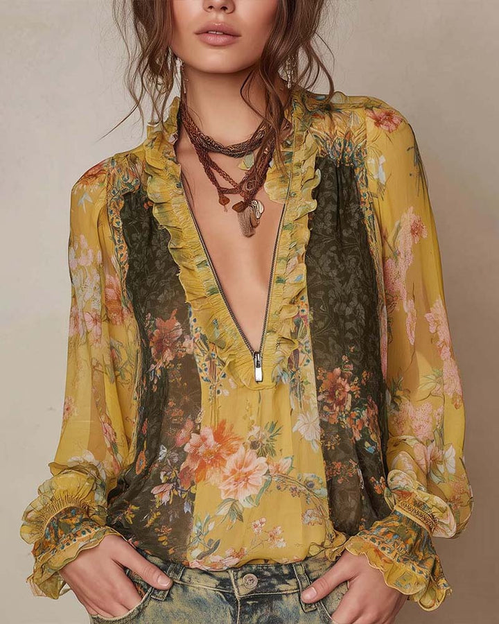 LILLIAN – ROMANTISCHE BLOEMENBLOUSE MET RITS