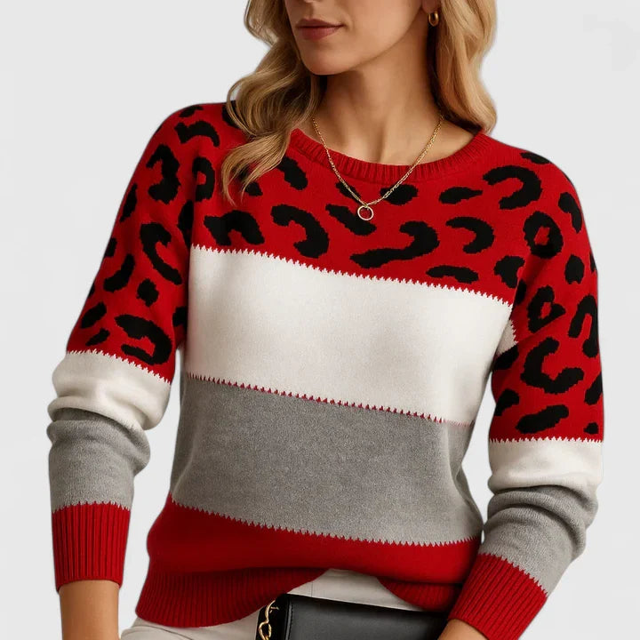 NICOLE – LEOPARD COLORBLOCK GEBREIDE TRUI