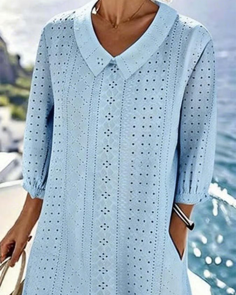 AUTUMN – ELEGANTE MIDI JURK MET BRODERIEDETAILS