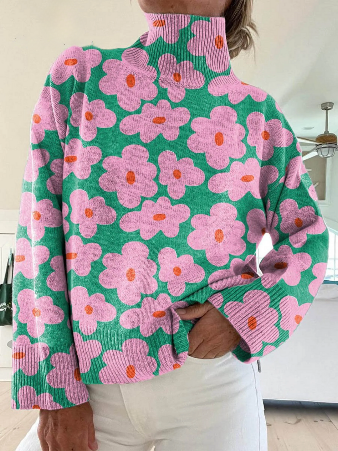 LILLIAN – RETRO BLOEMENPATROON TURTLENECK TRUI