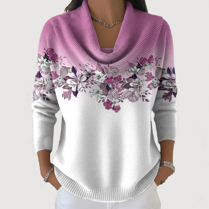 ELLA – TRUI MET BLOEMENPATROON EN COWL-UITSLAG