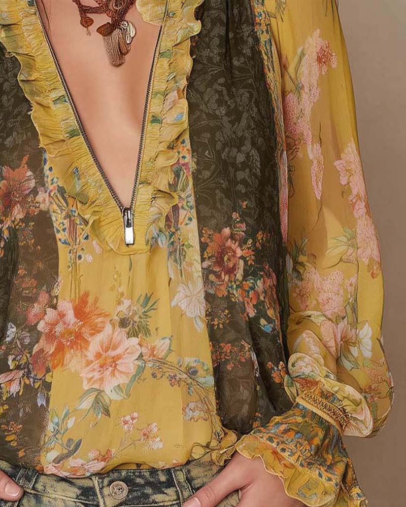 LILLIAN – ROMANTISCHE BLOEMENBLOUSE MET RITS