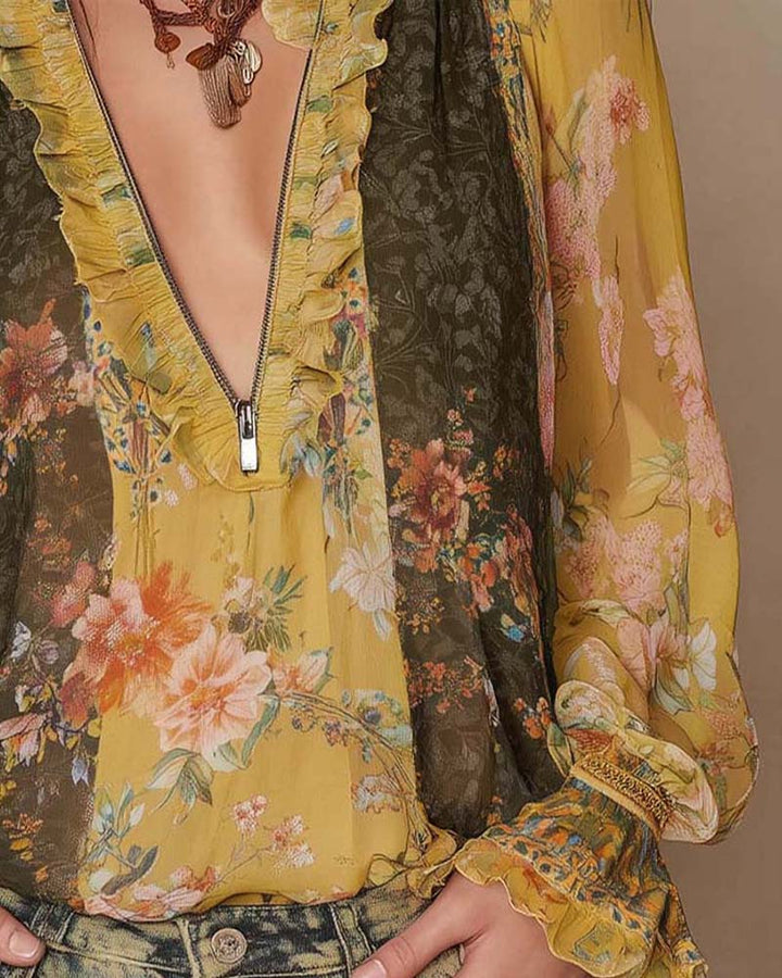 LILLIAN – ROMANTISCHE BLOEMENBLOUSE MET RITS