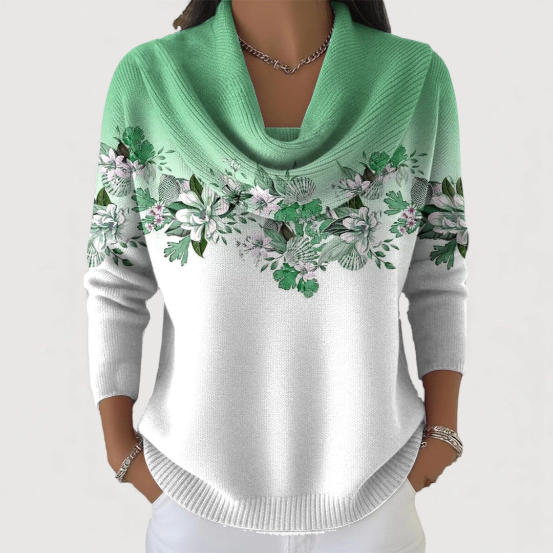 ELLA – TRUI MET BLOEMENPATROON EN COWL-UITSLAG