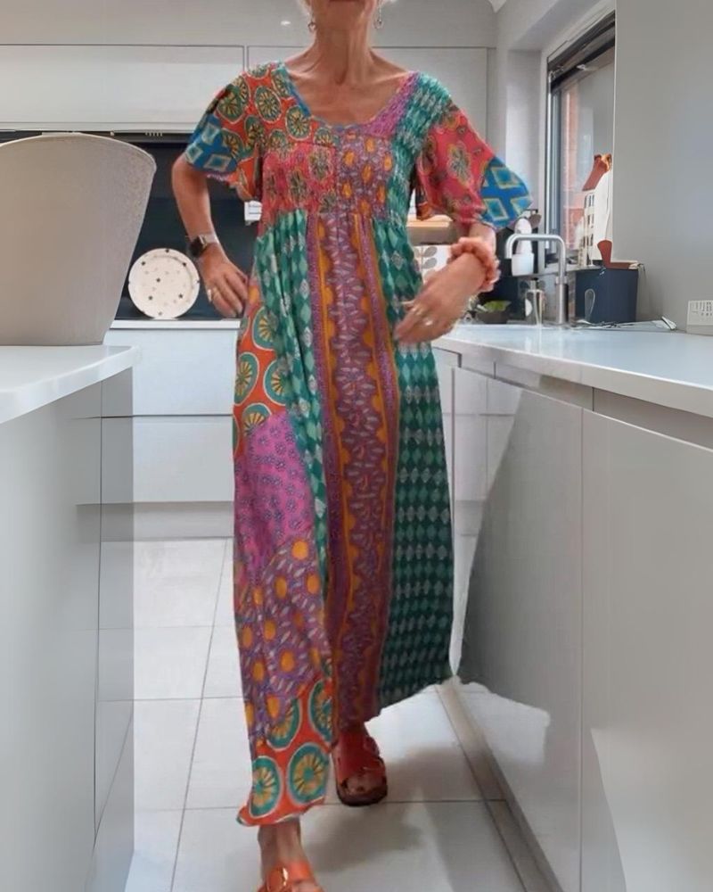 LUNA – KLEURRIJKE PATCHWORK MAXIJURK