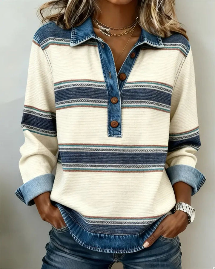 Brinalyne - Trui met Lange Mouwen en Kraag en Color Blocking