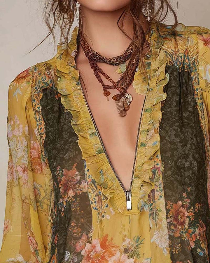 LILLIAN – ROMANTISCHE BLOEMENBLOUSE MET RITS