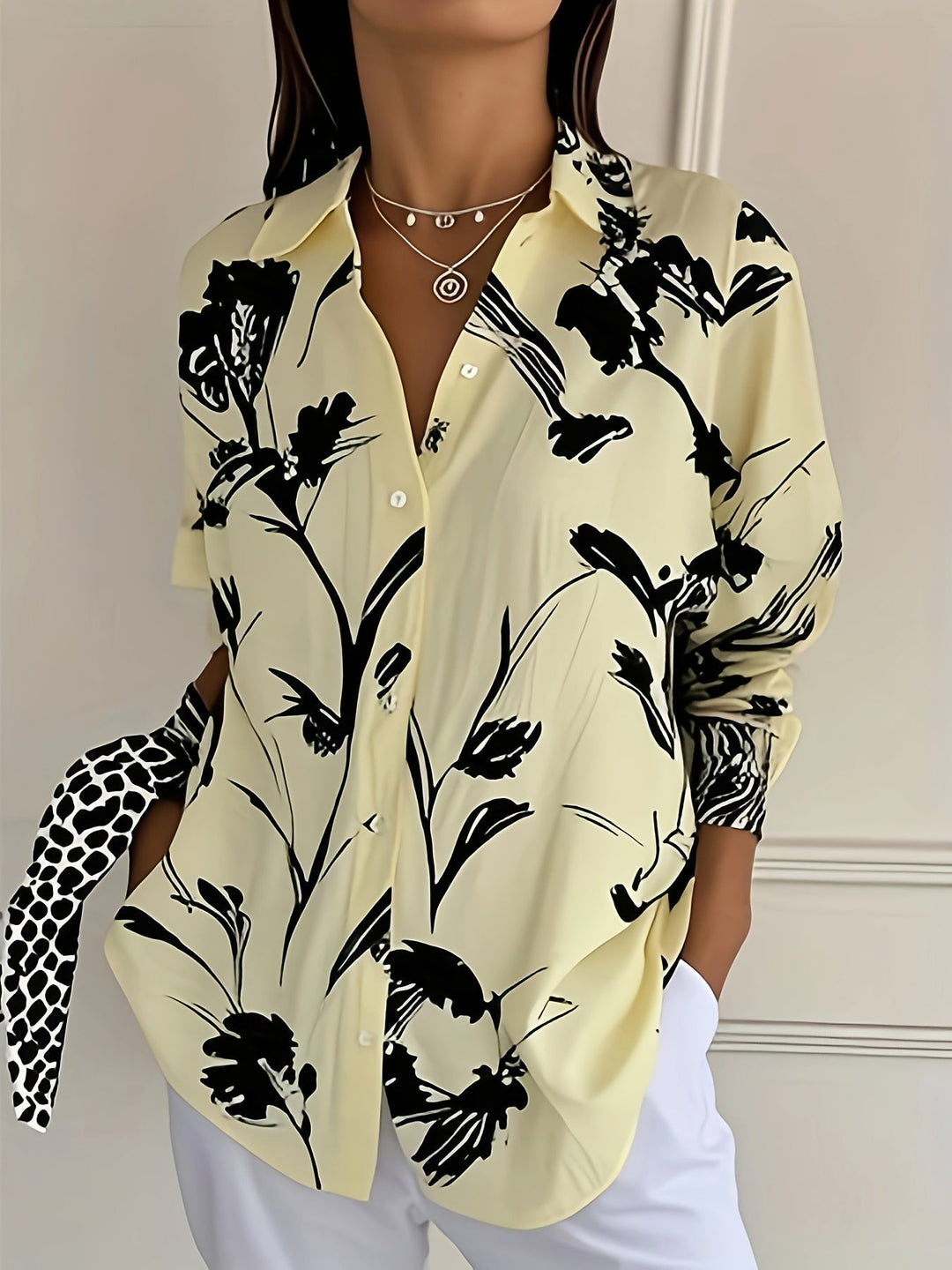 Selavynne - Bloemenprint Blouse met Lange Mouwen