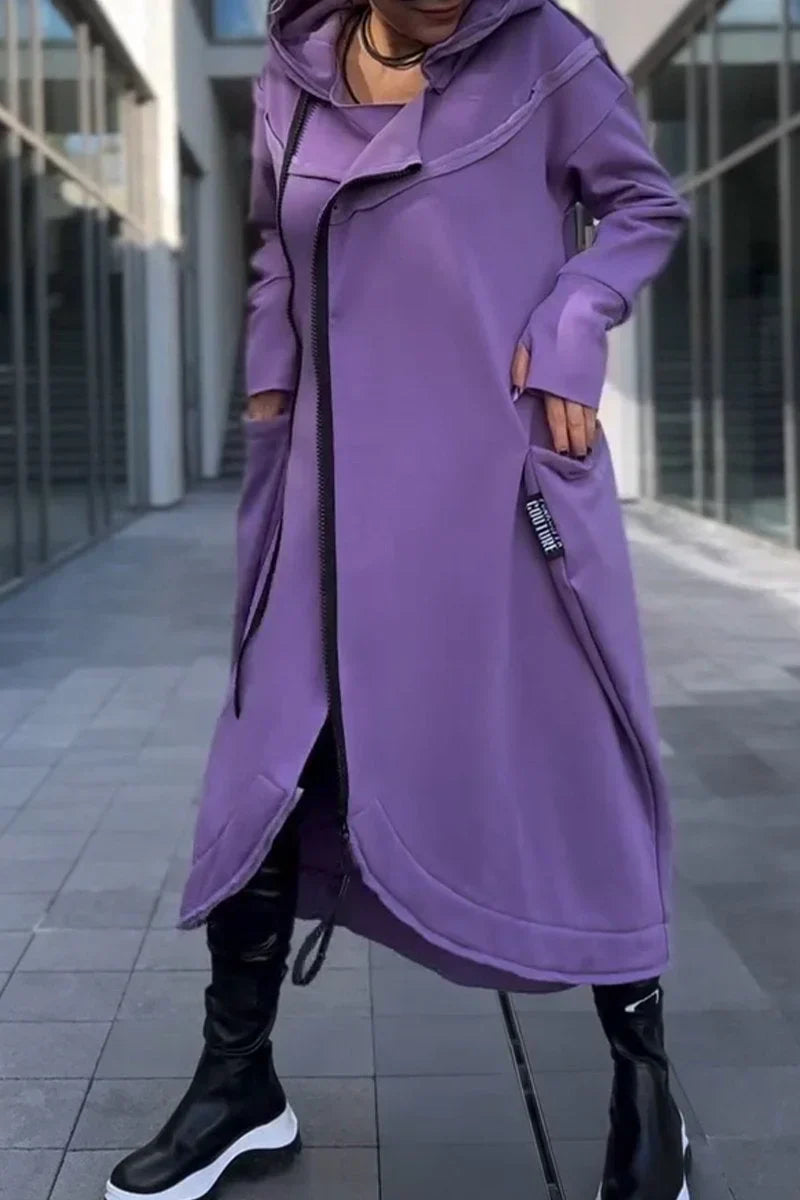 LILIANE – MODERNE LANGE COAT MET CAPUCHON