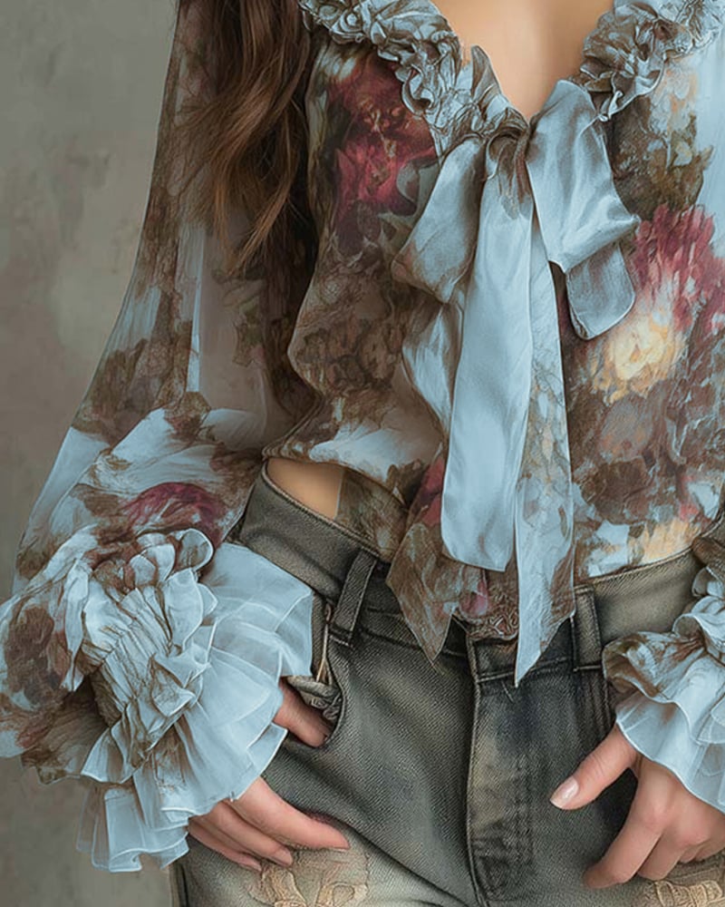 SAVANNAH – ROMANTISCHE BLOOM BLOUSE MET STRIK