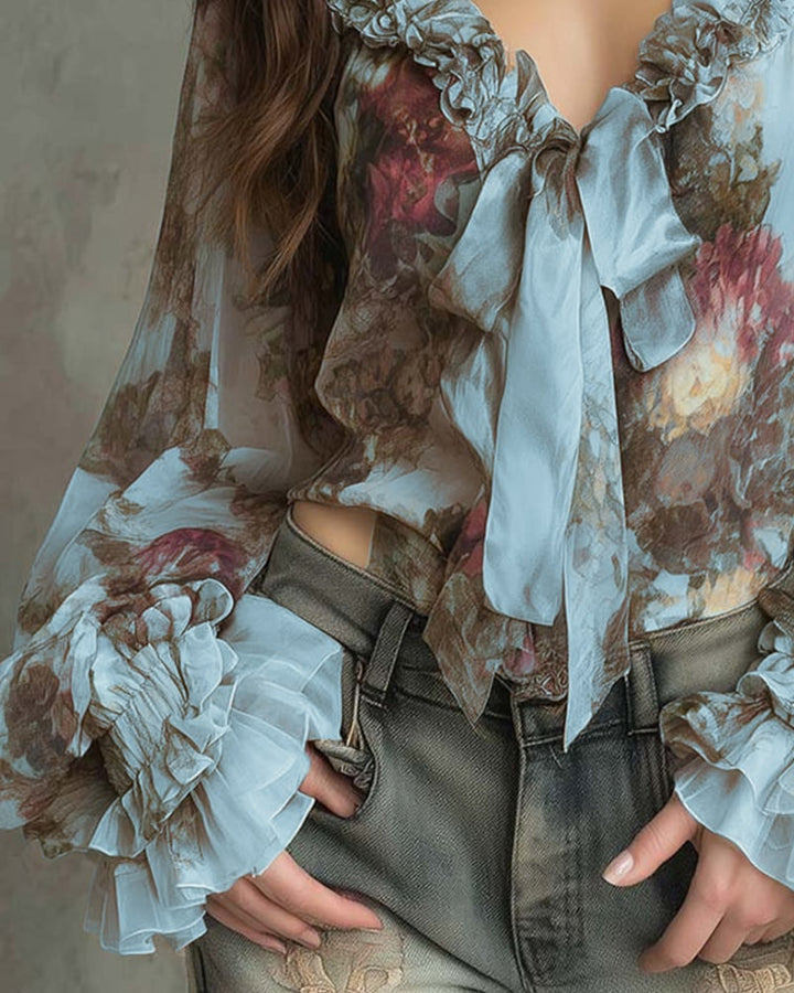 SAVANNAH – ROMANTISCHE BLOOM BLOUSE MET STRIK