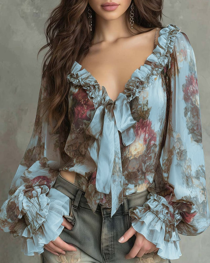 SAVANNAH – ROMANTISCHE BLOOM BLOUSE MET STRIK