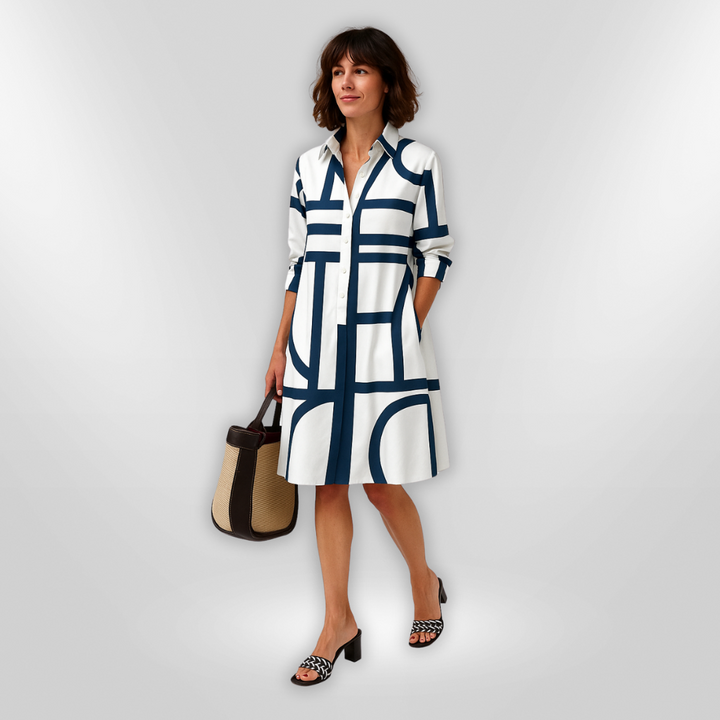 Christel™ | Midi Jurk met Geometrisch Patroon
