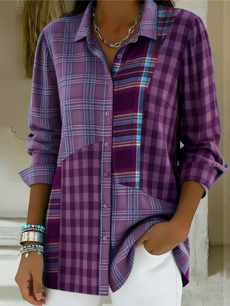Doralynne – Casual Chic Patchwork Ruitjesblouse
