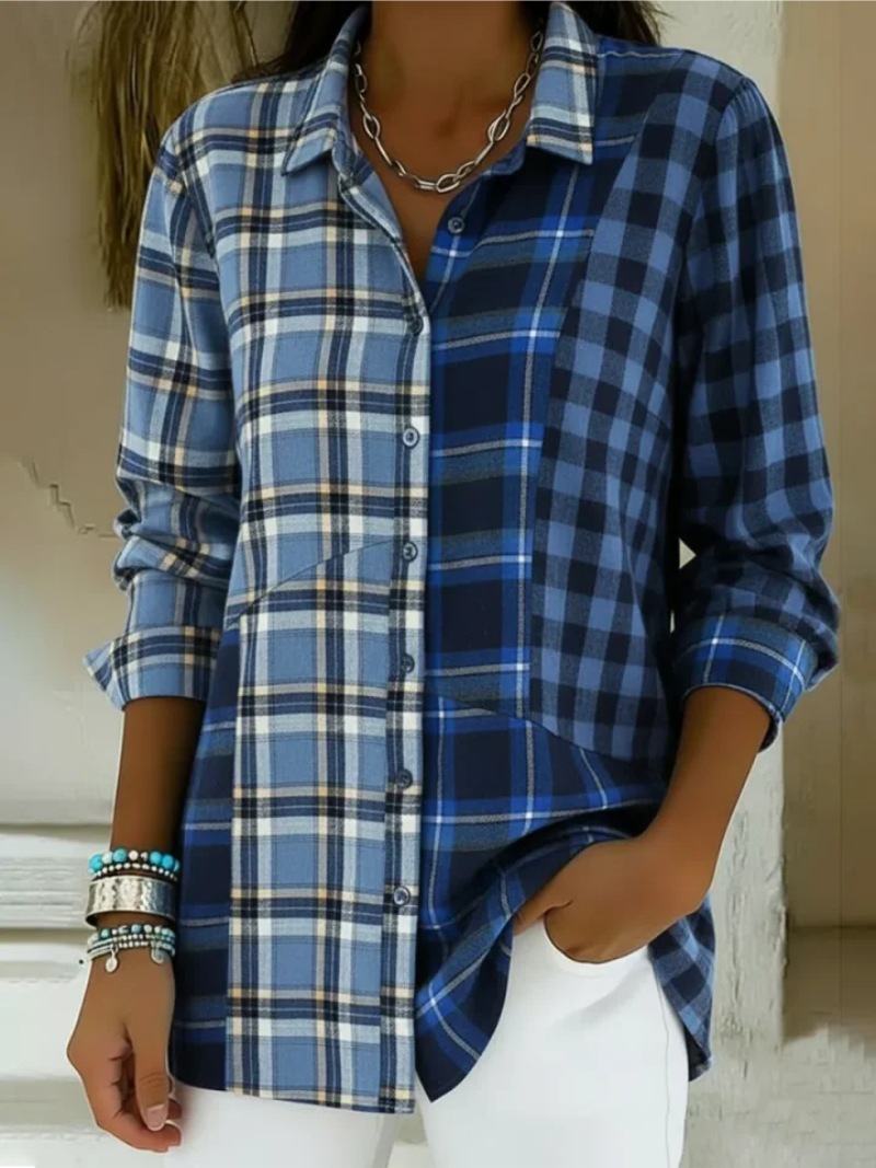 Doralynne – Casual Chic Patchwork Ruitjesblouse