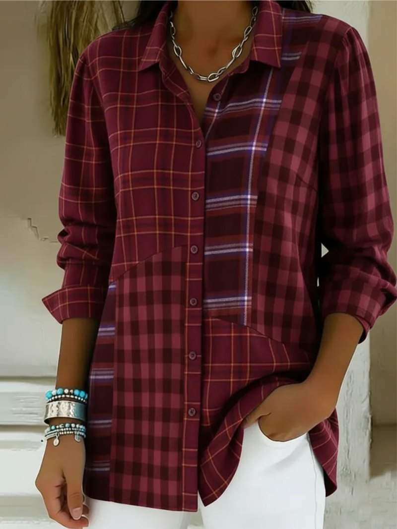 Doralynne – Casual Chic Patchwork Ruitjesblouse