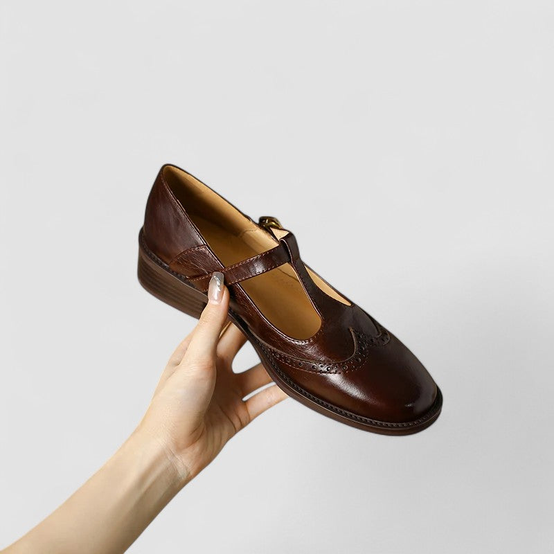 NICOLE – VINTAGE T-STRAP LEDEREN SCHOENEN