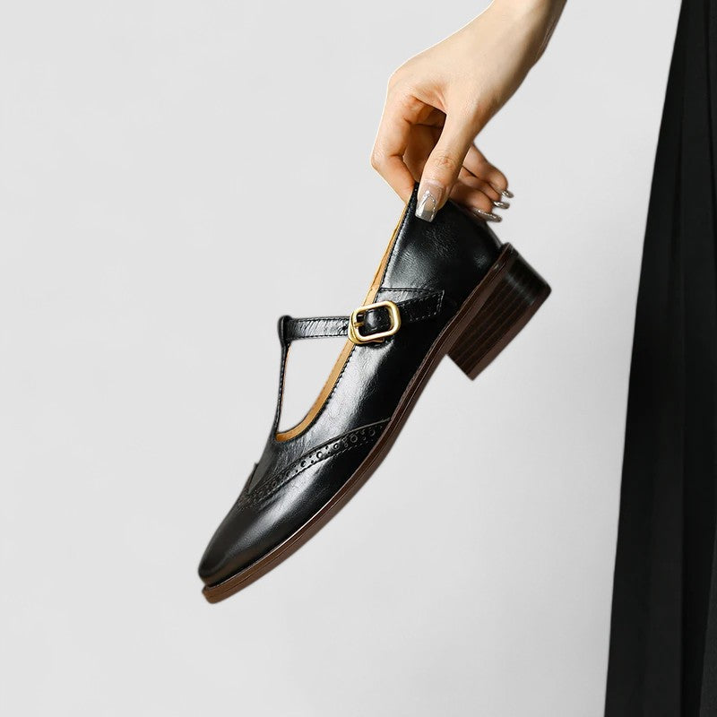 NICOLE – VINTAGE T-STRAP LEDEREN SCHOENEN