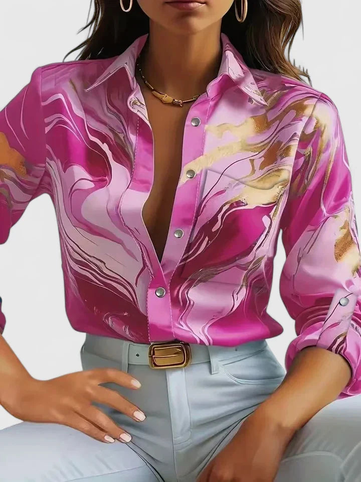 RENATA – SATIJNEN BLOUSE MET MARMERPRINT