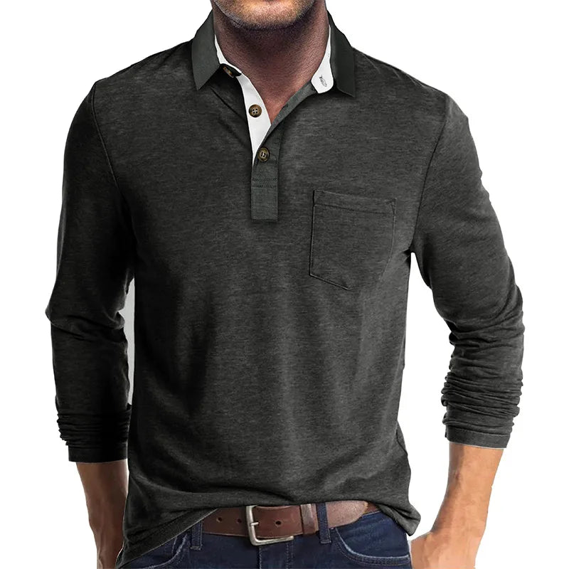 Kavin™ | Heren shirt lange mouw in Effen Kleur