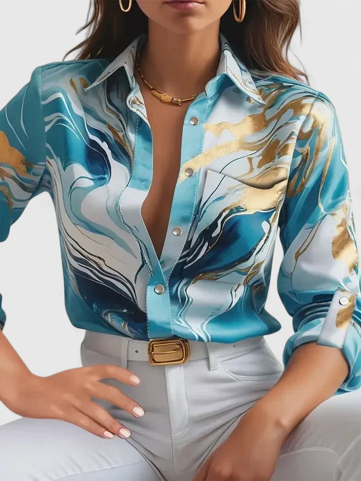 RENATA – SATIJNEN BLOUSE MET MARMERPRINT