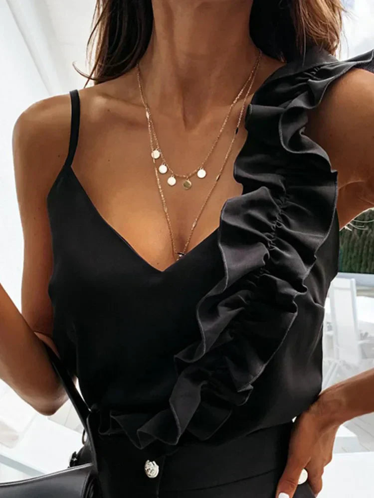 Sorelle™ | Elegante one-shoulder top met speelse ruches