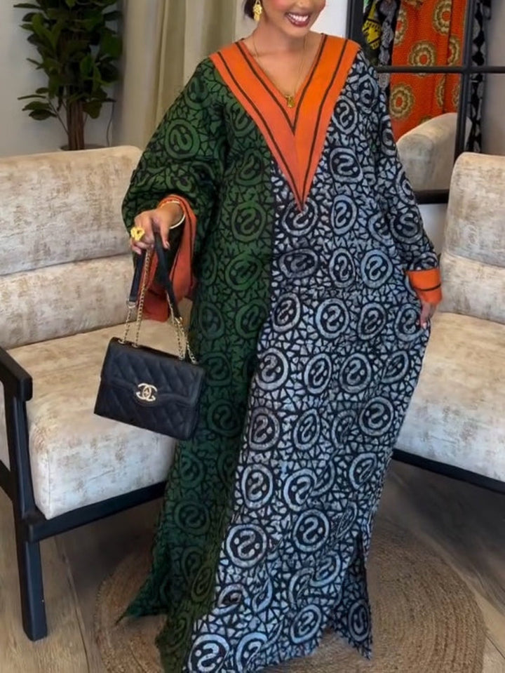 IMANI – AFRIKAANSE PRINT V-HALS KAFTAN MAXI JURK