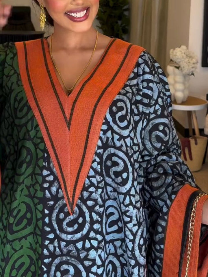IMANI – AFRIKAANSE PRINT V-HALS KAFTAN MAXI JURK