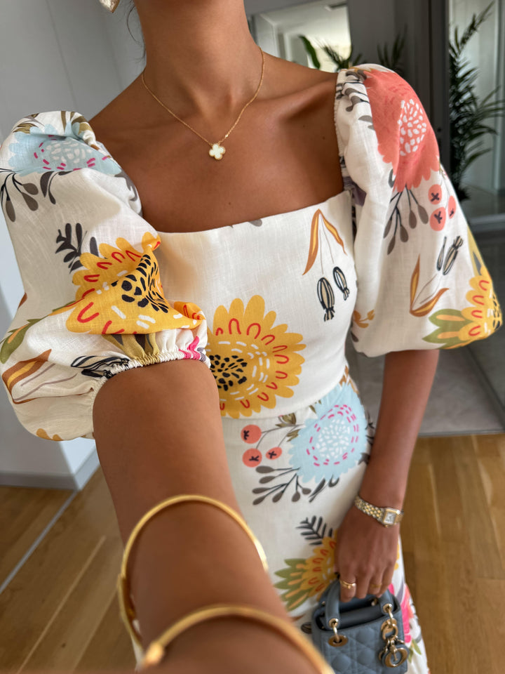 CAMILLE – BLOEIENDE ELEGANTIE JURK MET PUFFMOUWEN
