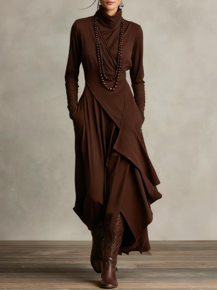 CLAIRE – ELEGANTE MAXI-JURK MET GEDRAPEERD ONTWERP EN HOGE HALS