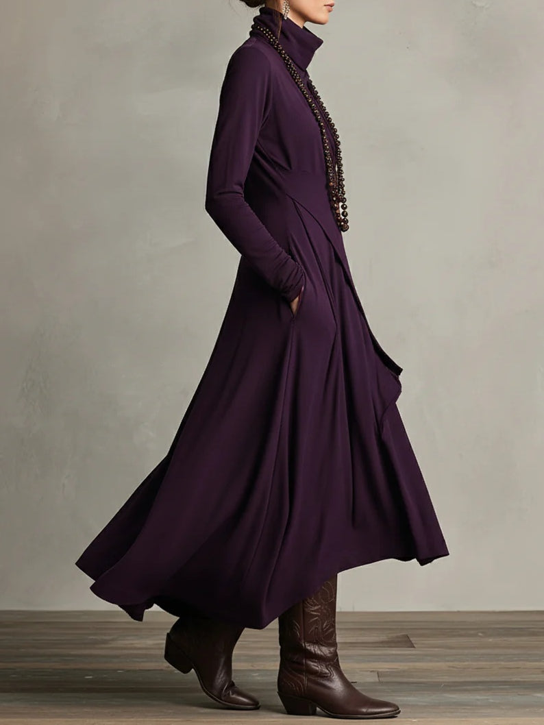 CLAIRE – ELEGANTE MAXI-JURK MET GEDRAPEERD ONTWERP EN HOGE HALS