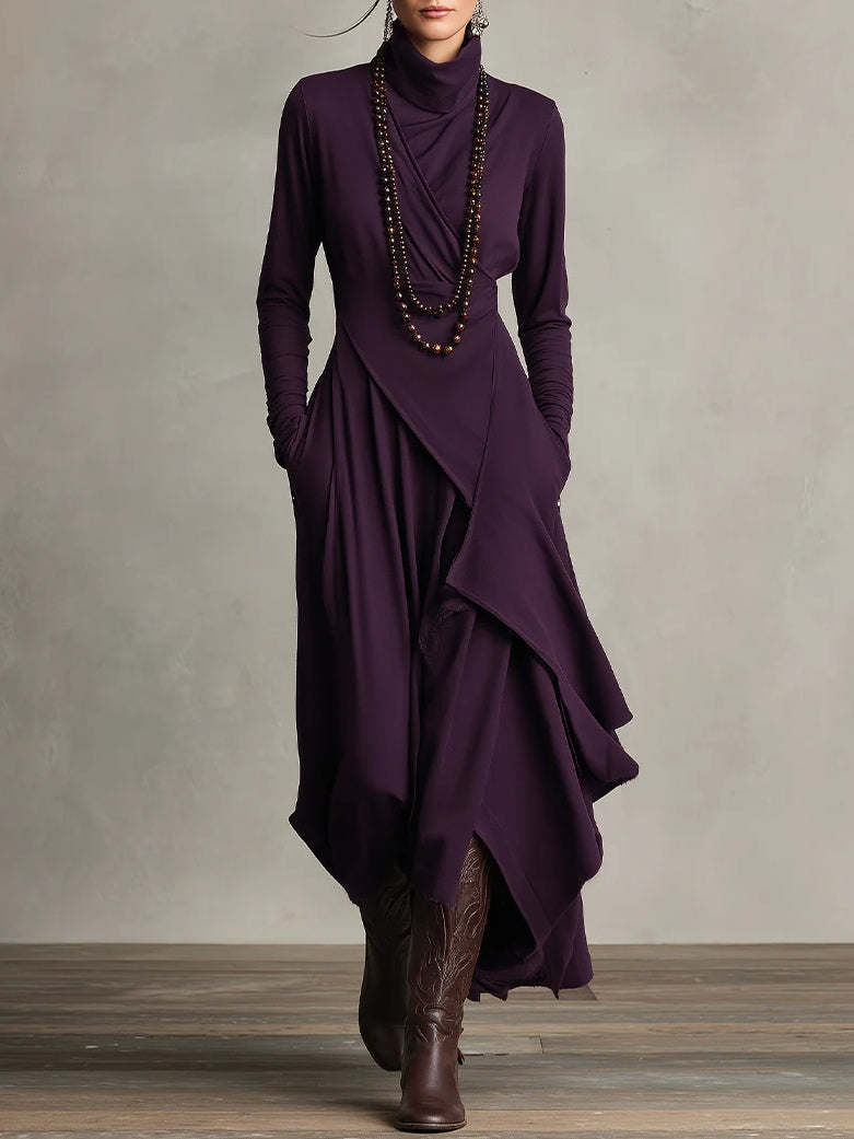 CLAIRE – ELEGANTE MAXI-JURK MET GEDRAPEERD ONTWERP EN HOGE HALS