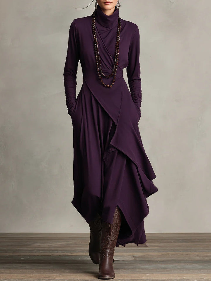 CLAIRE – ELEGANTE MAXI-JURK MET GEDRAPEERD ONTWERP EN HOGE HALS
