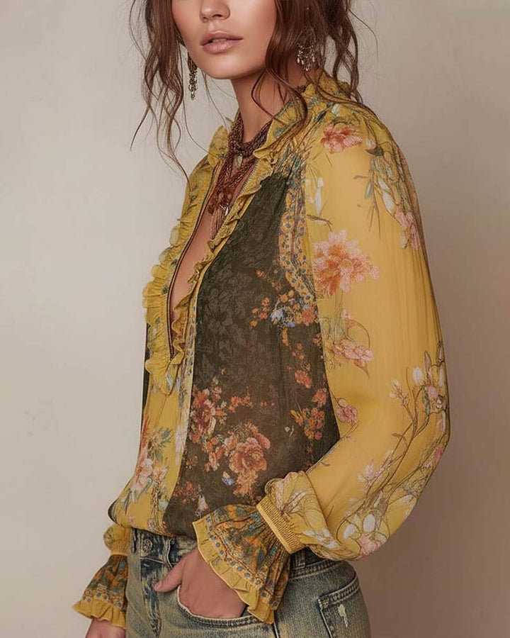 LILLIAN – ROMANTISCHE BLOEMENBLOUSE MET RITS