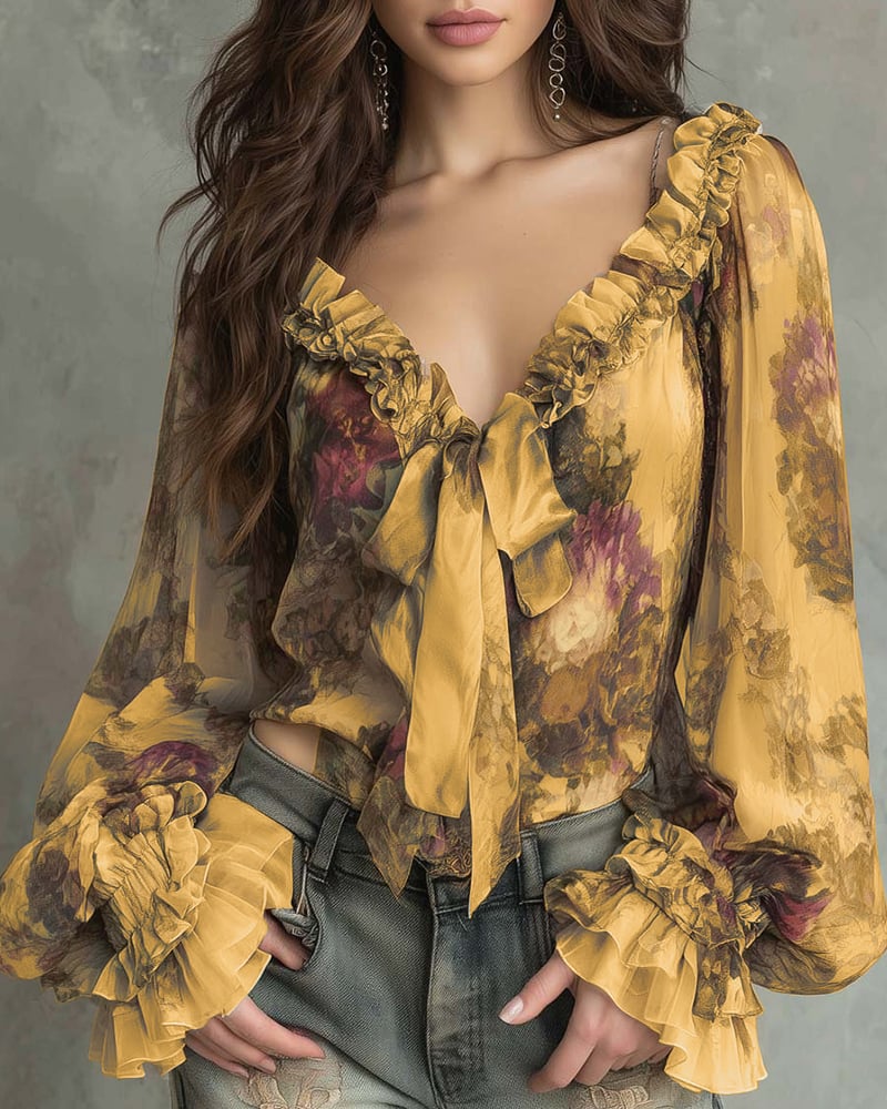 SAVANNAH – ROMANTISCHE BLOOM BLOUSE MET STRIK