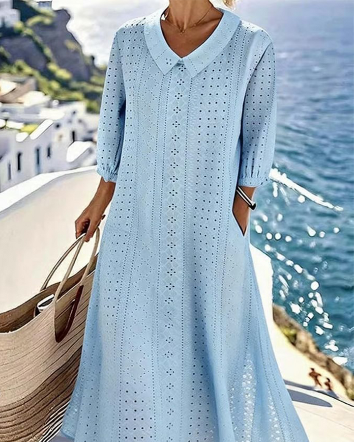 AUTUMN – ELEGANTE MIDI JURK MET BRODERIEDETAILS