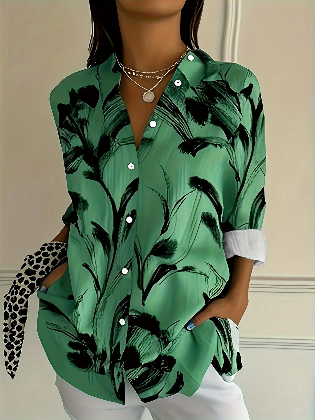 Selavynne - Bloemenprint Blouse met Lange Mouwen