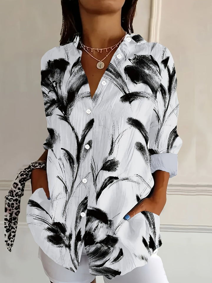 Selavynne - Bloemenprint Blouse met Lange Mouwen