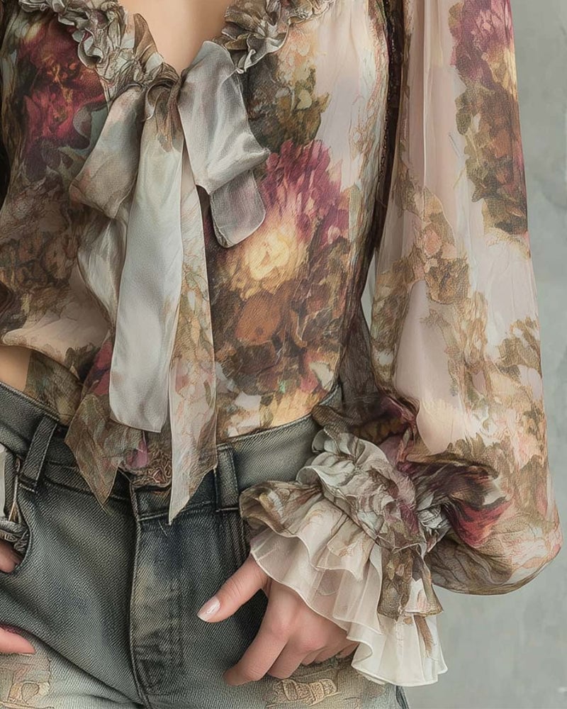 SAVANNAH – ROMANTISCHE BLOOM BLOUSE MET STRIK