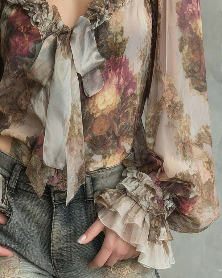 SAVANNAH – ROMANTISCHE BLOOM BLOUSE MET STRIK