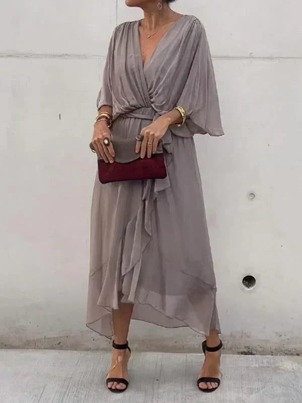 Milou™ | Chiffon midi-jurk met wikkel-look