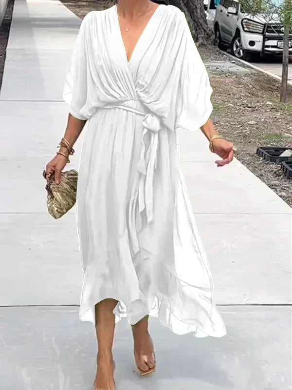 Milou™ | Chiffon midi-jurk met wikkel-look